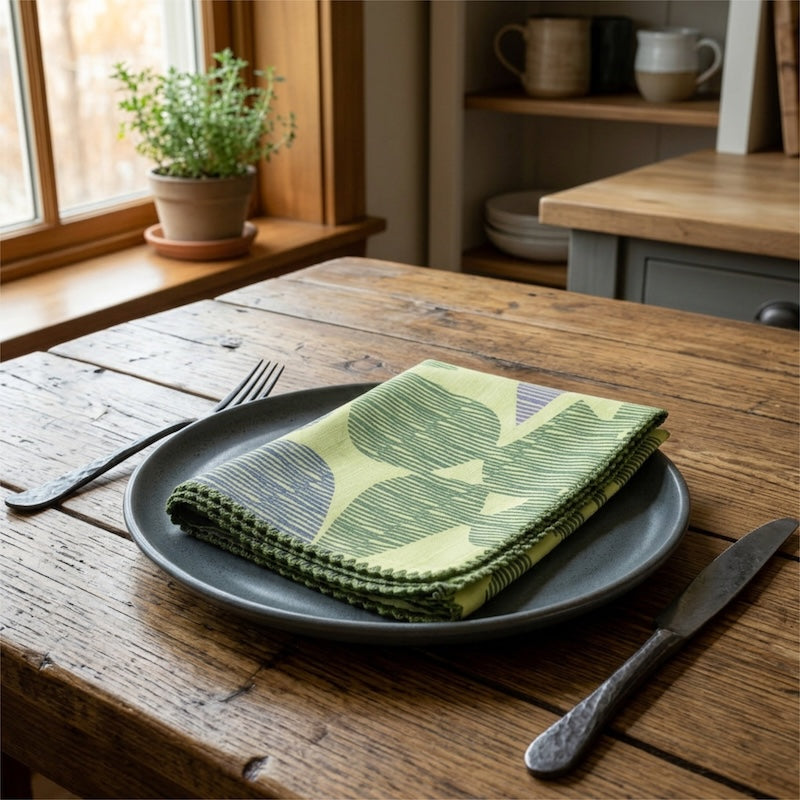 Celebration green dinner napkin from Hem And Tassel 