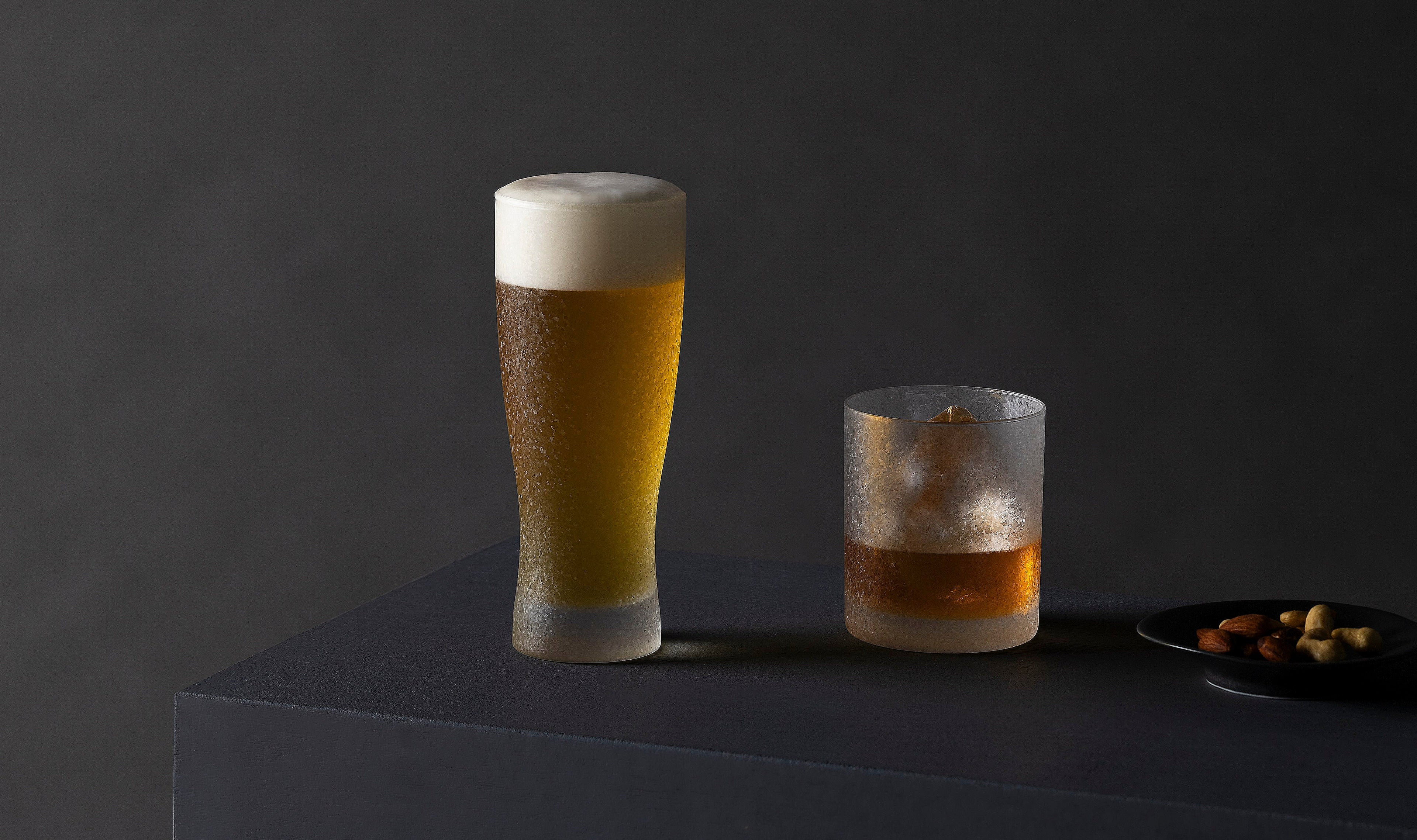 high quality frosting coated glasses for beer and whiskey from Japan from Hem And Tassel 