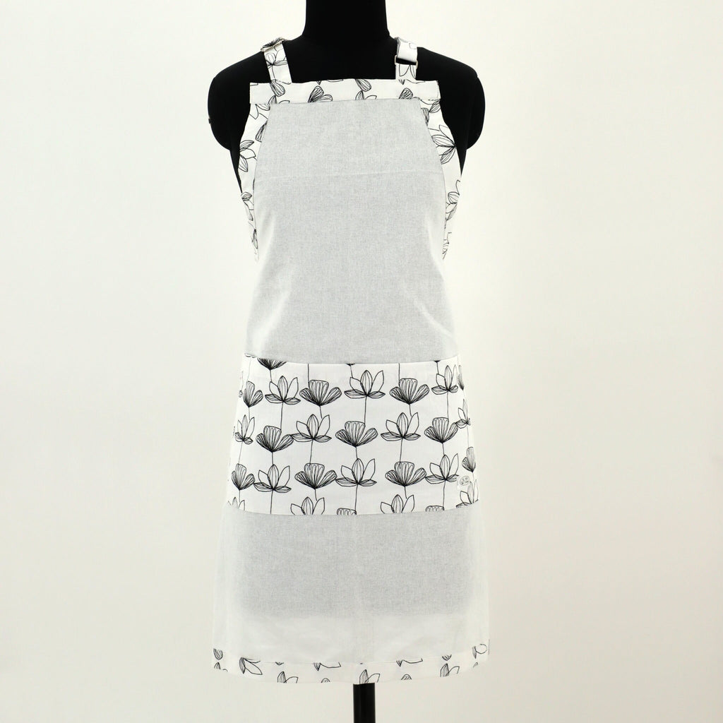 Designer B&W Flour Sack Aprons: 3 Styles