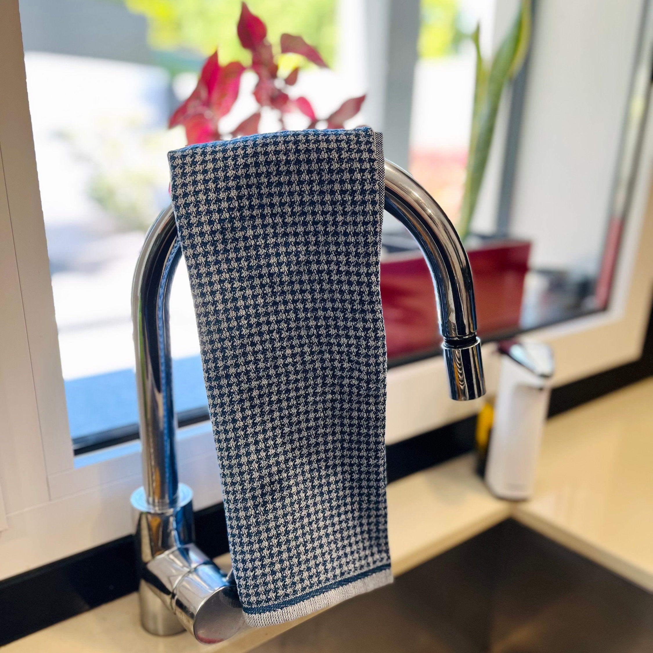 Houndstooth Flat Terry Jacquard Tea Towels-Set/ 2