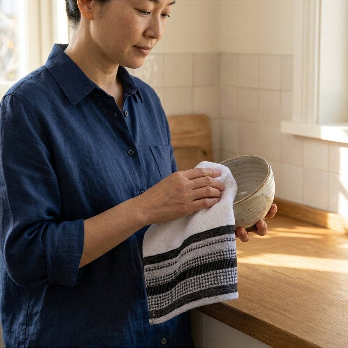 Serviettes de bain ou de cuisine en tissu éponge de luxe à motif pied-de-poule