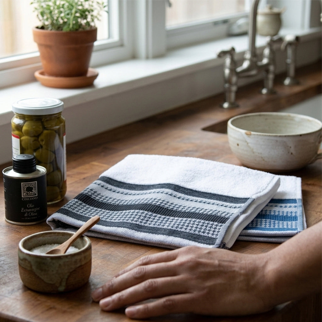 Serviettes de bain ou de cuisine en tissu éponge de luxe à motif pied-de-poule