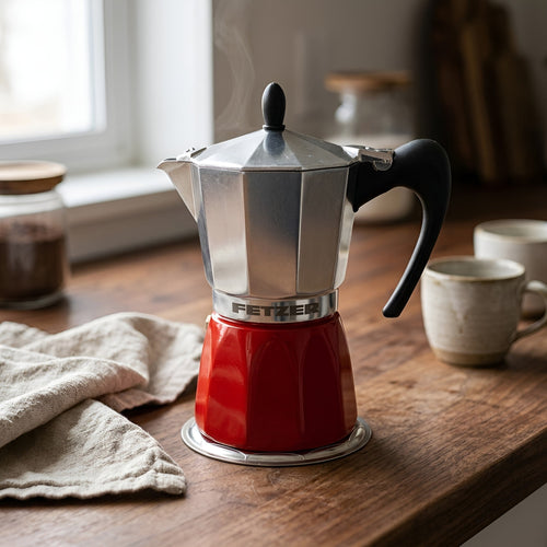 red induction moka pot made in italy from Hem And Tassel
