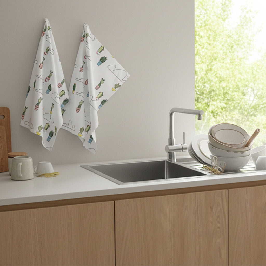 Torchons « Nuages ​​au-dessus des cactus » : Lot de 3