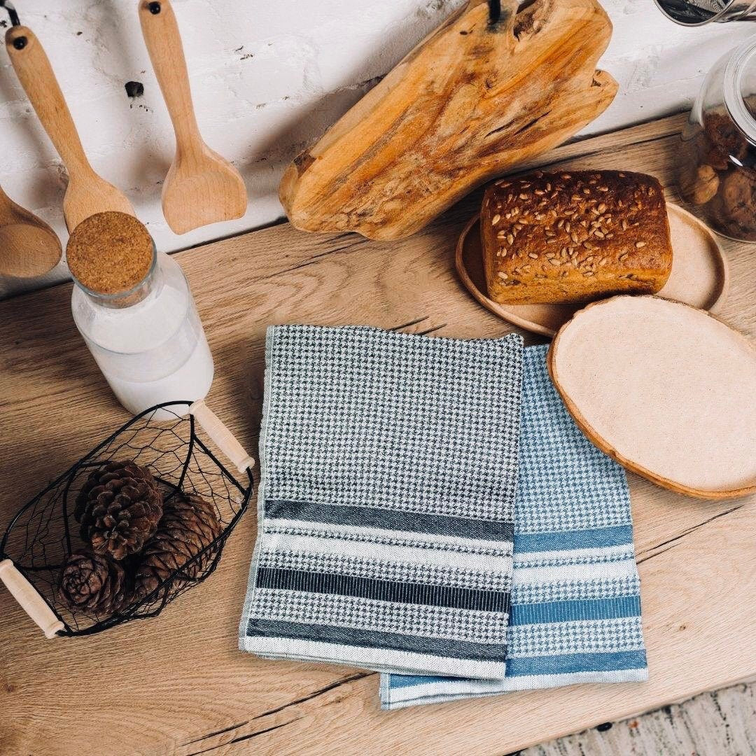 Houndstooth Flat Terry Jacquard Tea Towels-Set/ 2