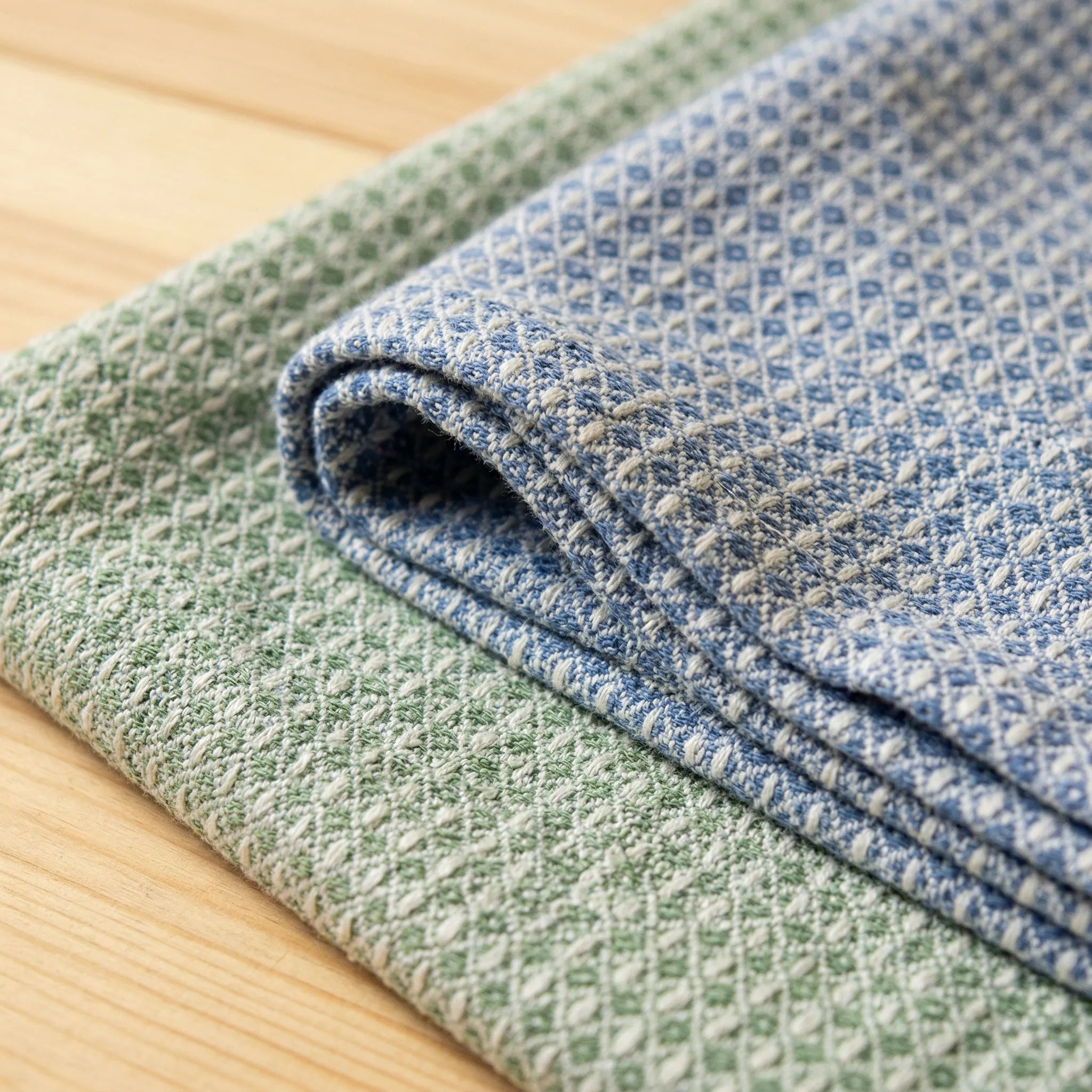 diamond waffle  100% cotton kitchen towels close up, from Hem And Tassel