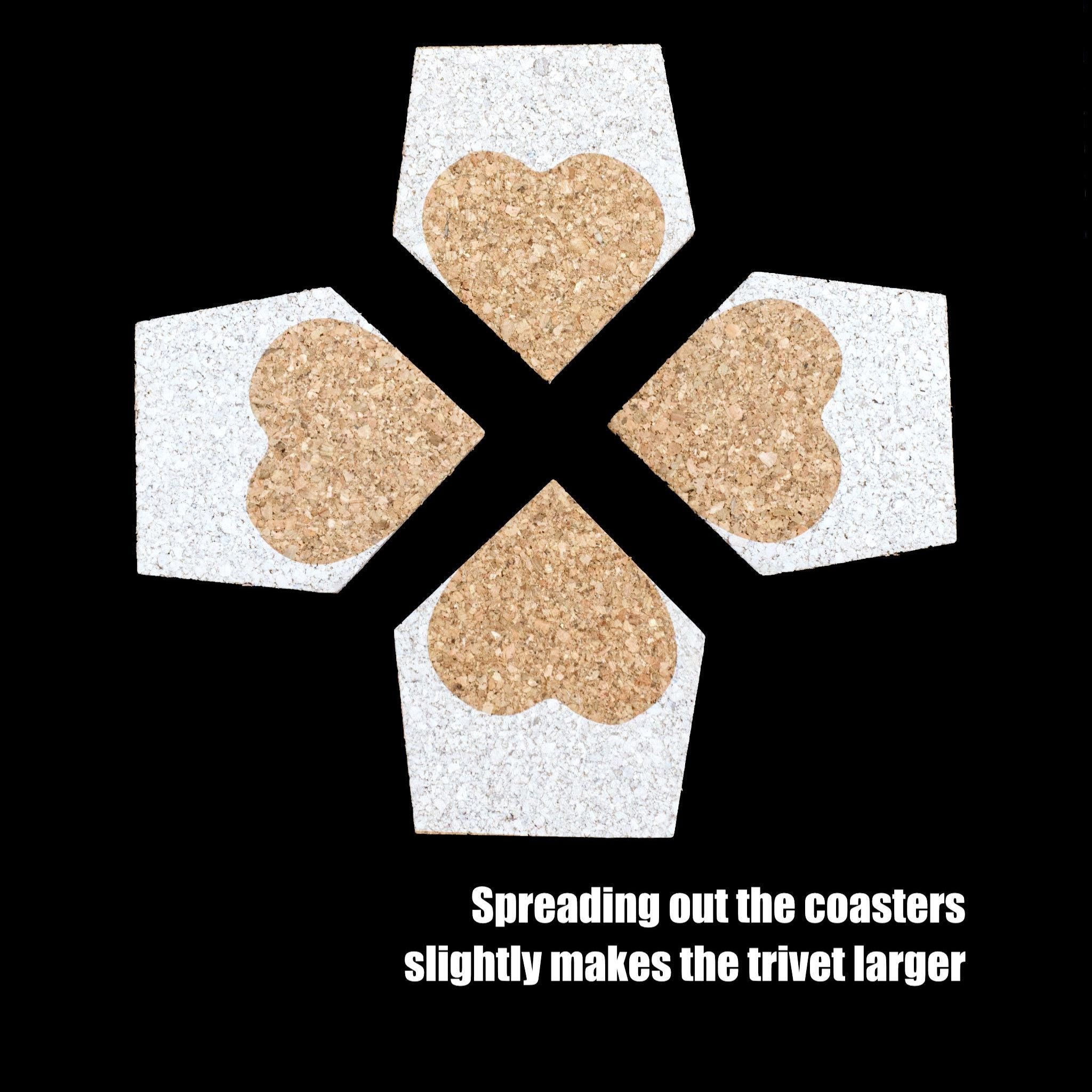 four heart clover cork coasters double up as trivet from Hem And Tassel on black background