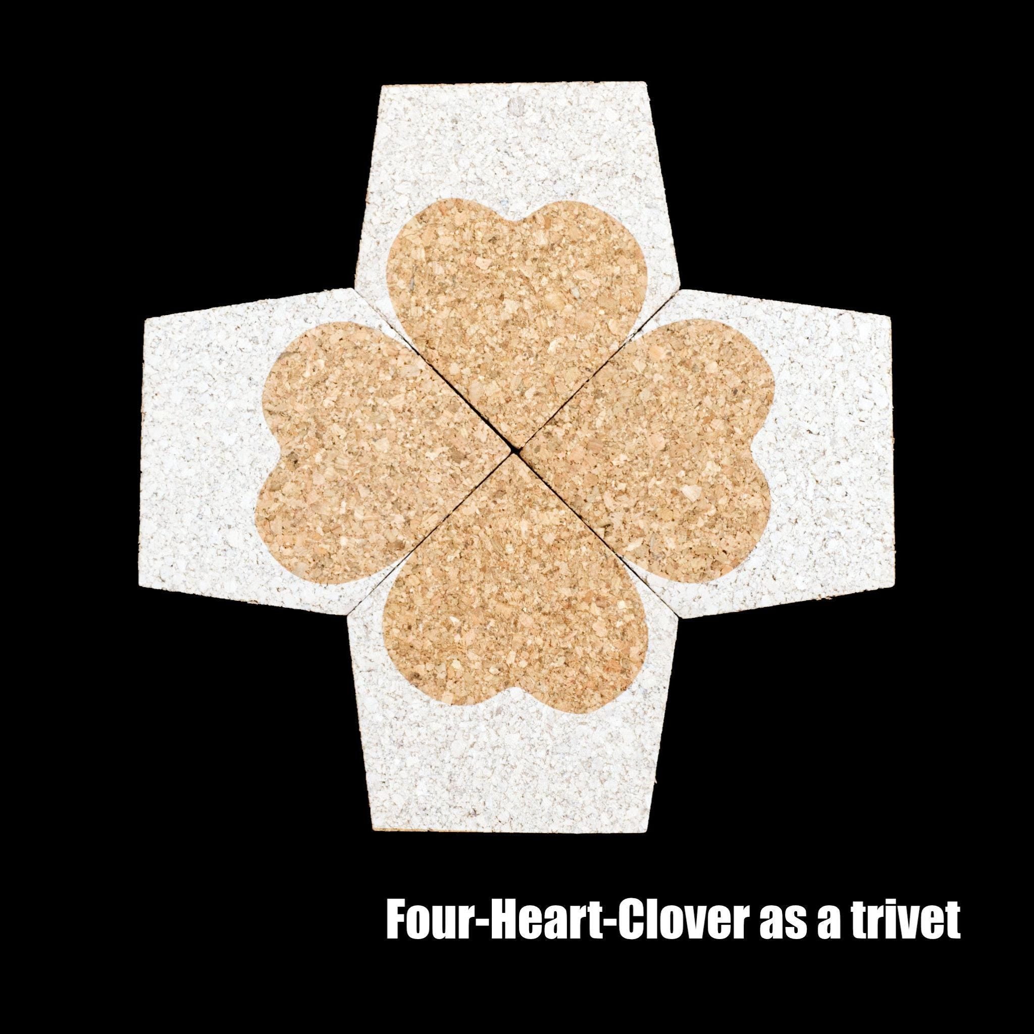 four heart clover cork coasters double up as trivet from Hem And Tassel on black background