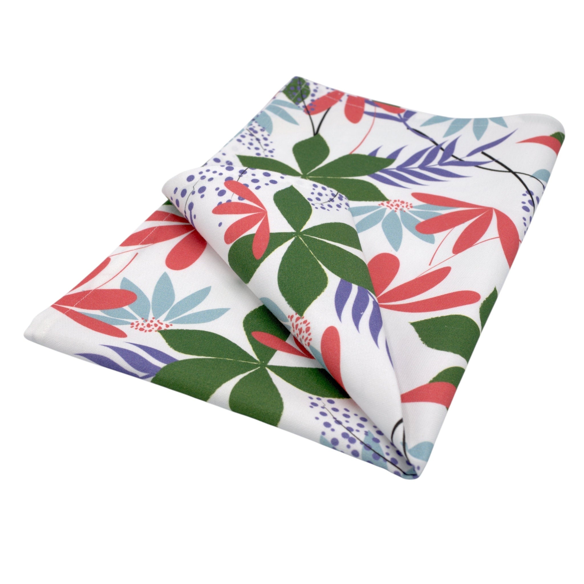 Hem And Tassel cotton kitchen towel featuring a colorful floral and pollen pattern on a white background