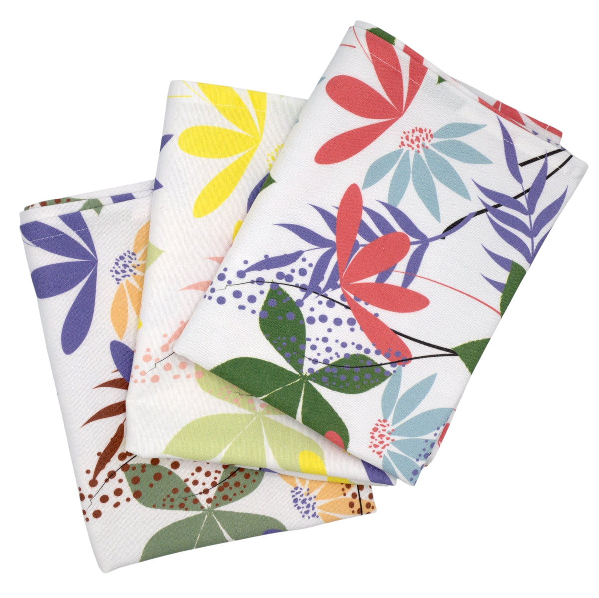 Hem And Tassel cotton kitchen towels featuring a colorful floral pollen print on a white background