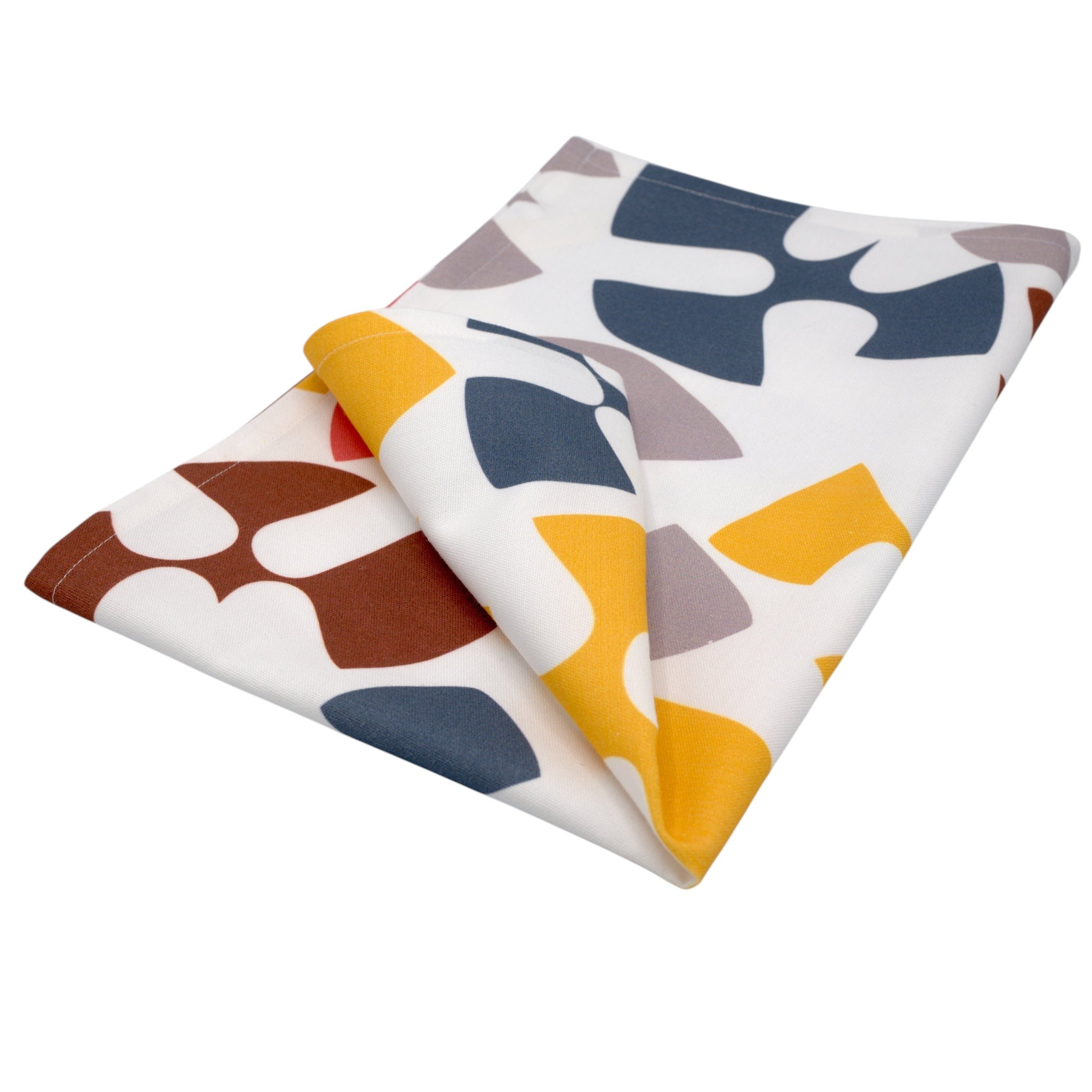 Hem And Tassel Flutter kitchen towel in white cotton with a colorful abstract bird print and a convenient hanging loop.