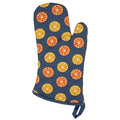 Hem And Tassel orange slice print cotton oven mitt with quilted lining and hanging loop on a white background