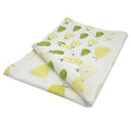 Hem And Tassel cotton kitchen towel featuring a faded pear print on a crisp white background