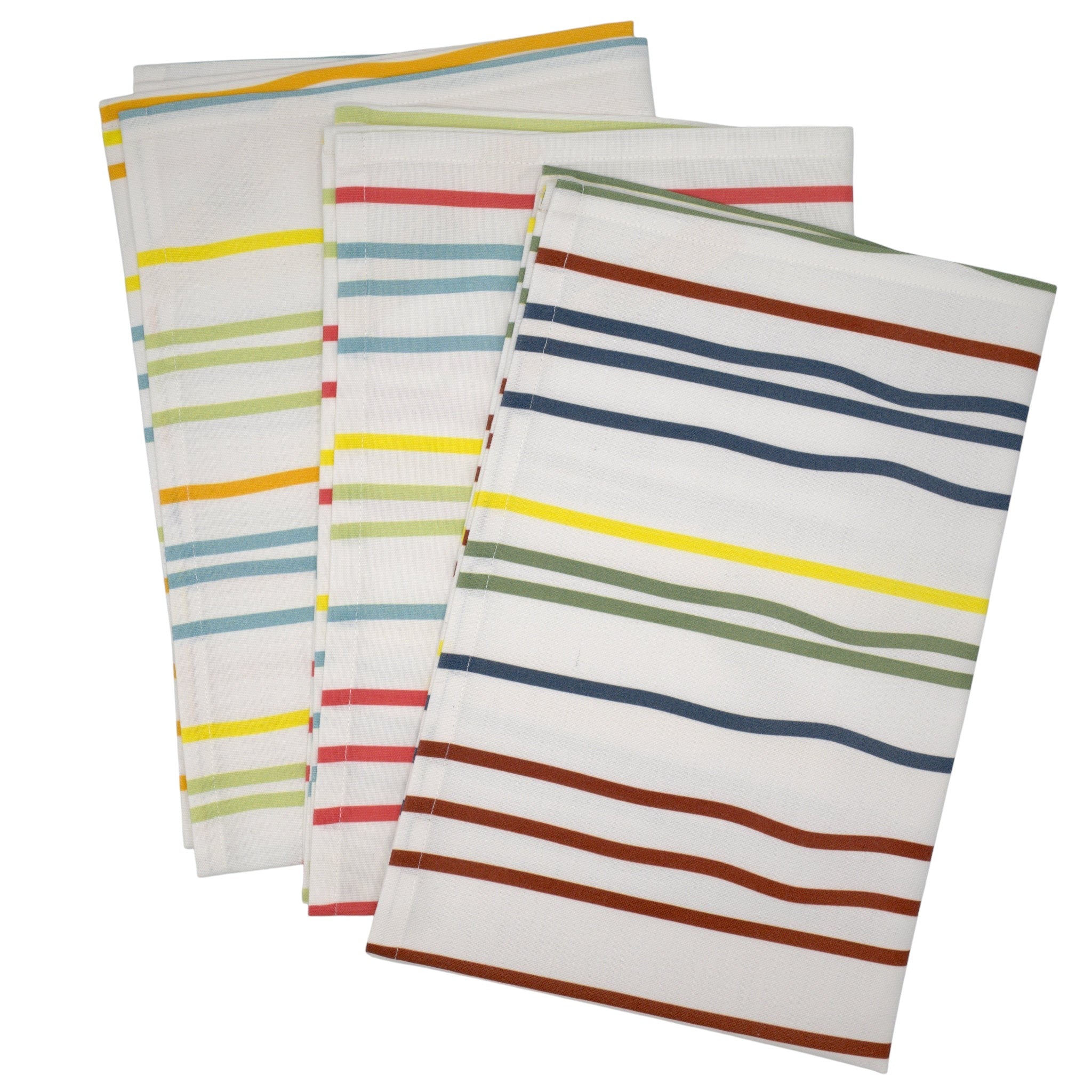 Hem And Tassel Different Strokes cotton towels featuring multi-colored wavy stripes on a white percale weave fabric.