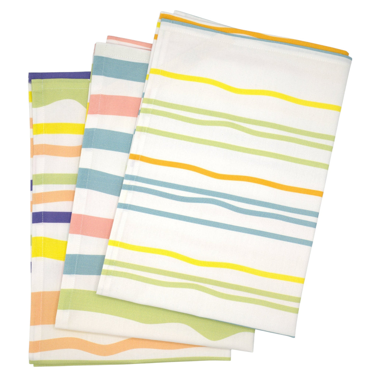 Hem And Tassel Different Strokes cotton towels featuring colorful wavy and straight striped patterns on white fabric