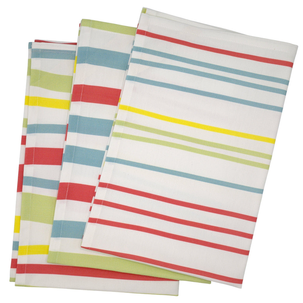 Hem And Tassel cotton towels featuring a multi-colored wavy stripe pattern in red, blue, yellow, and green.