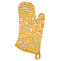 Hem And Tassel yellow and white maze pattern cotton oven mitt with quilted lining and hanging loop