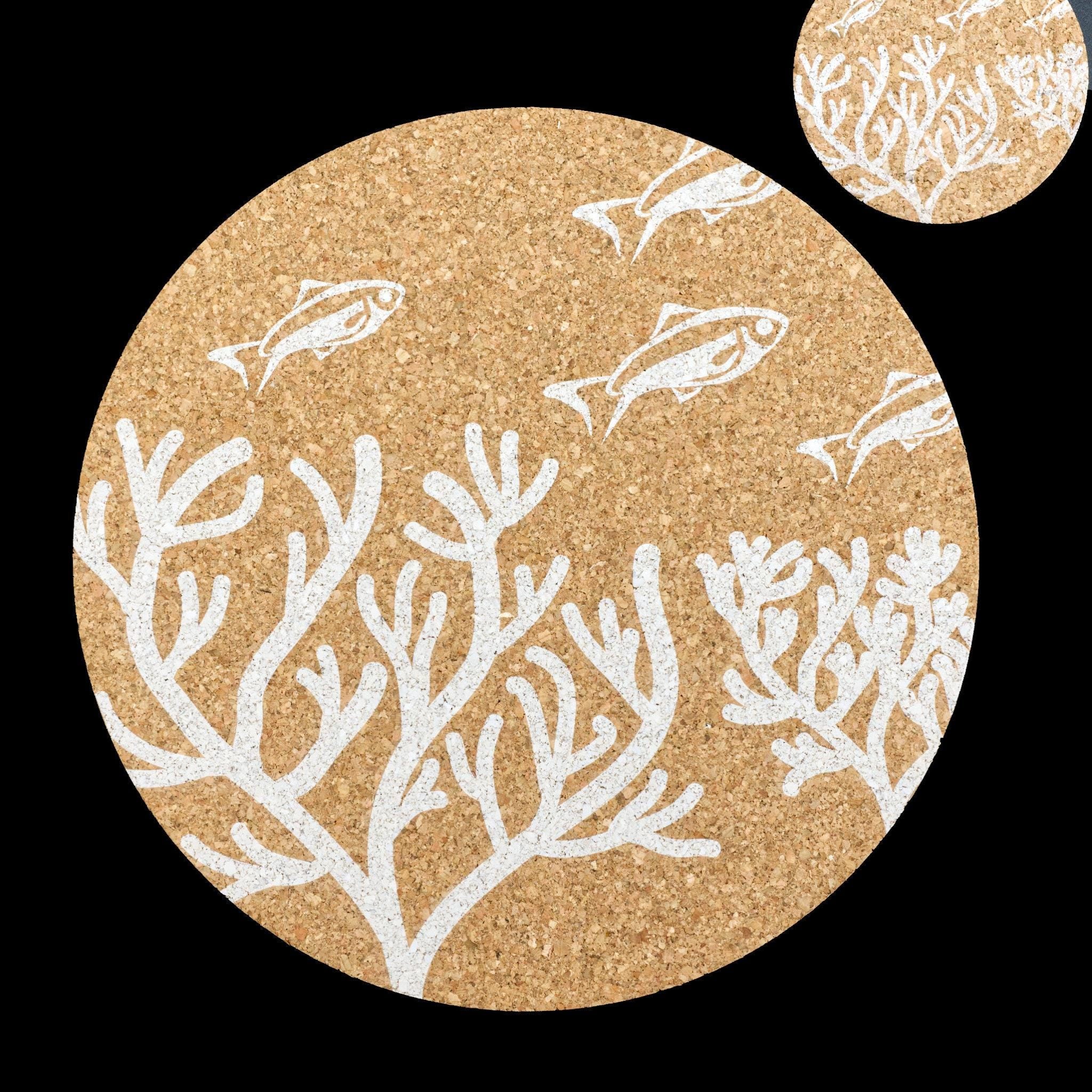 home by the sea cork placemat from Hem And Tassel with matching coaster on black background