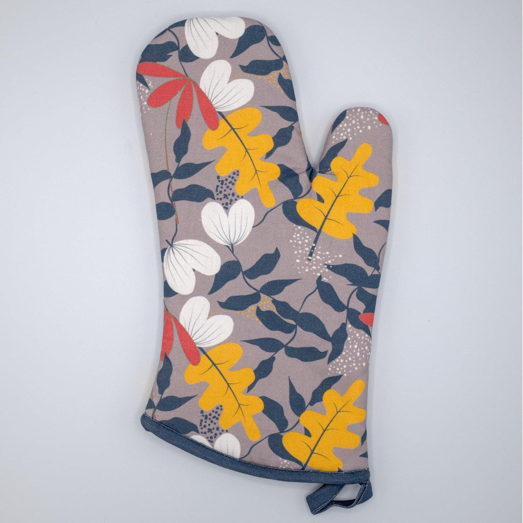 just leaves patterned oven mitt on a light gray background from Hem And Tassel 