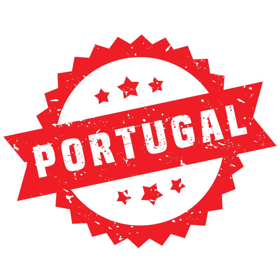 Red 'PORTUGAL' stamp with stars on a white background to indicate country of origin