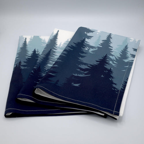 rich cotton percale kitchen towels set of three forest design in against light grey background- from Hem And Tassel