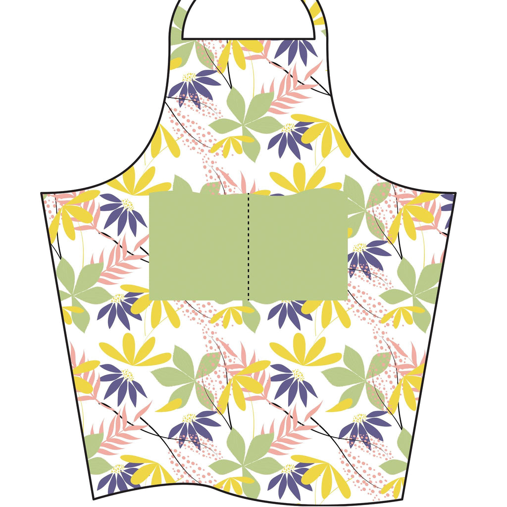 simulation of Colorful floral-patterned pollen up apron on a white background from Hem And Tassel 