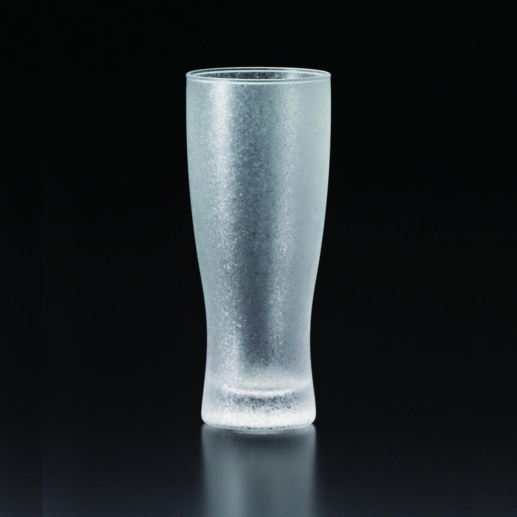 twinkle frost bling beer glass with textured frosted coating made in Japan, from Hem And Tassel on a dark background