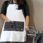 100% Cotton Apron, Floursack Pocket, Designer Print in B&W