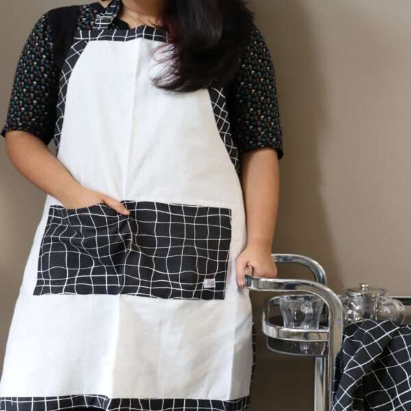 100% Cotton Apron, Floursack Pocket, Designer Print in B&W