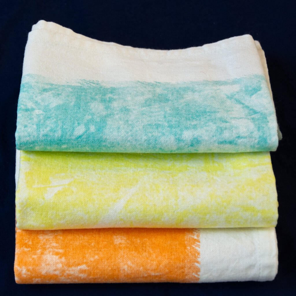 100% Cotton Towels, Colorful Distressed Print, Tie Dye Look, three stacked