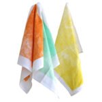 100% Cotton Towels, Colorful Distressed Print, rustic Tie Dye Look, three hanging