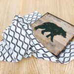 100% Cotton Towels, Crinkled Flour sack, Designer Print, black and white, on a table