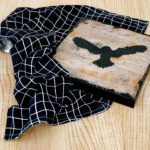 100% Cotton Towels, Crinkled Flour sack, Designer Print, black and white, on a table
