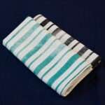 100% Cotton Towels, Printed, Distressed Stripes, charcoal and grass, two folded and stacked