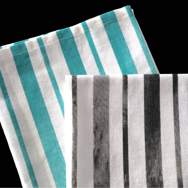 100% Cotton Towels, Printed, Distressed Stripes, charcoal and grass, two folded