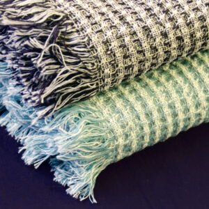 100 Cotton KITCHEN Towels, Stonewashed, Waffle WEAVE, Green AND Graphite, SHOWN close up