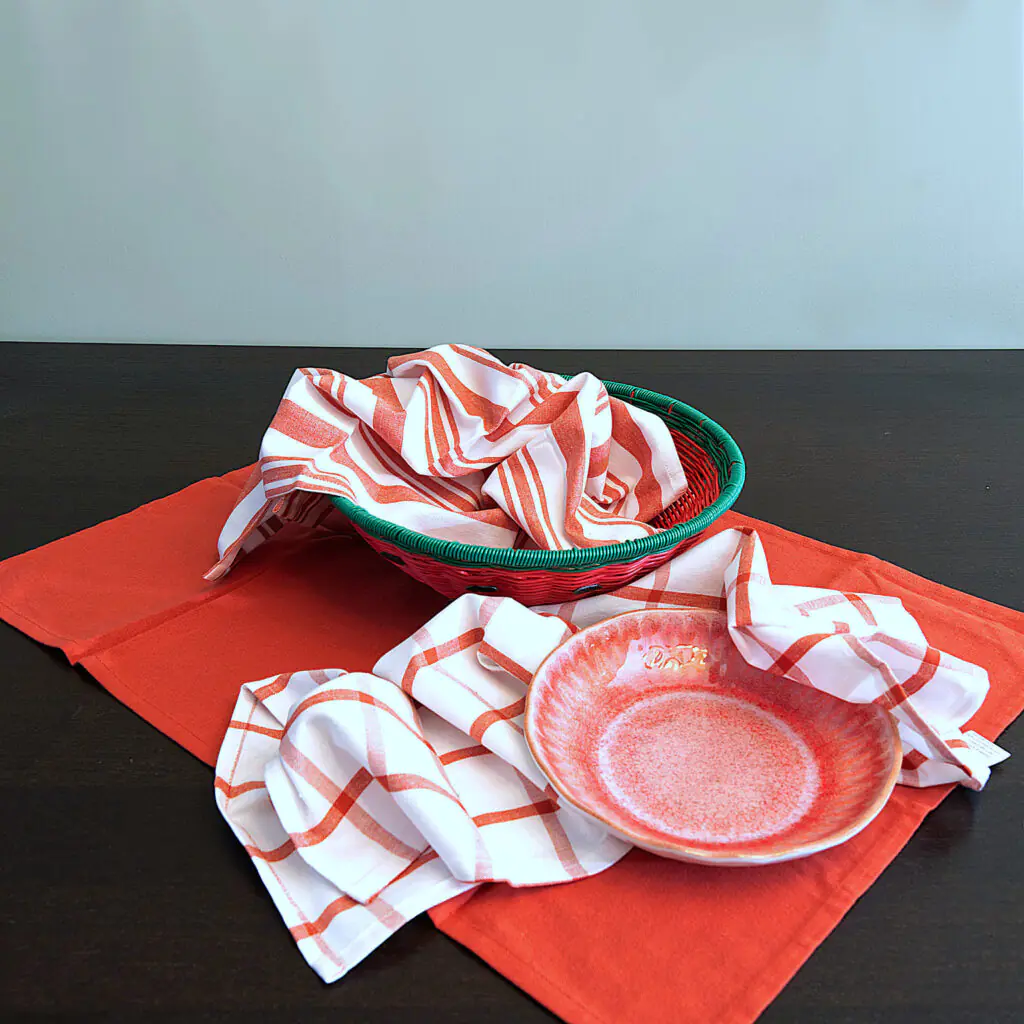 Decade classics tea towels in red