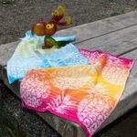 100% cotton towels Flat Terry from Europe colorful jacquard pineapple pattern on outdoor camping table