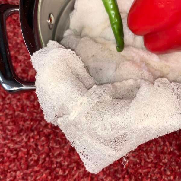 Cheesecloth Organic Cotton shown with some vegetables