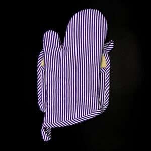 Oven Mitt and Pot Holder Set, purple banker Stripes