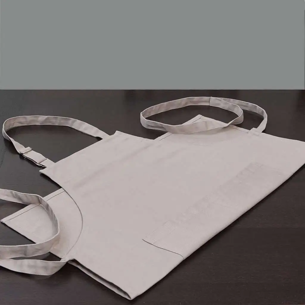 grill and drill Pro-grade, heavy duty, drill cotton cooking and baking Apron, in in grey with divided pocket and with adjustable neck straps