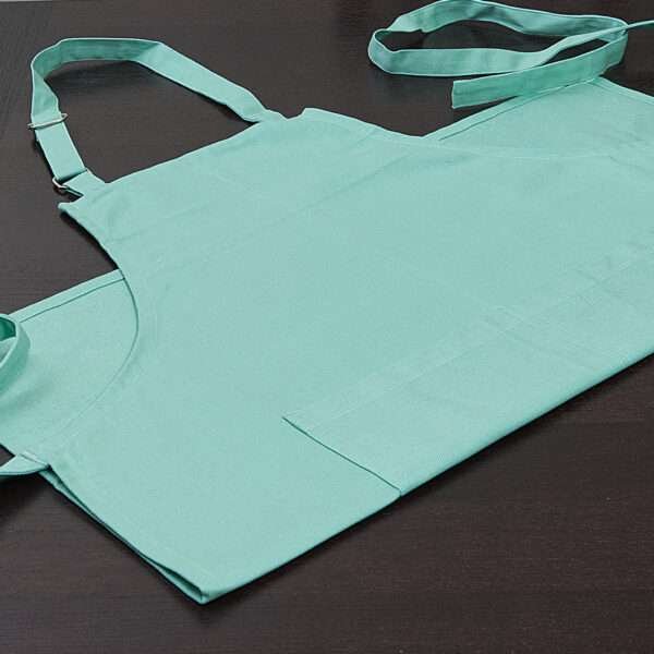 grill and drill Pro-grade, heavy duty, drill cotton cooking and baking Apron, in in jade green with divided pocket and with adjustable neck straps
