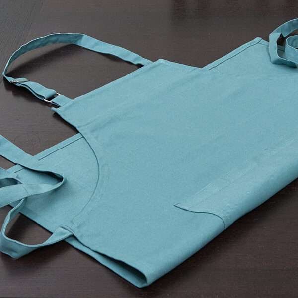 grill and drill Pro-grade, heavy duty, drill cotton cooking and baking Apron, in in oil blue with divided pocket and with adjustable neck straps