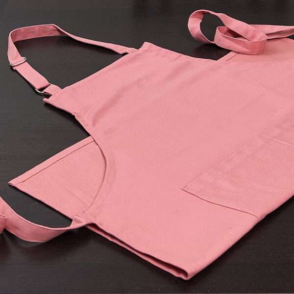 grill and drill Pro-grade, heavy duty, drill cotton cooking and baking Apron, in in rose pink with divided pocket and with adjustable neck straps