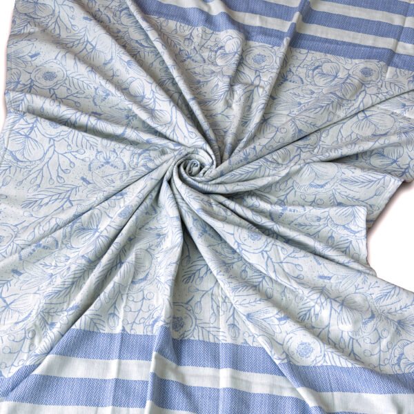 Throw From Europe 100% Cotton Reversible Jacquard Garden pattern in ocean blue color on ecru side Fanned out