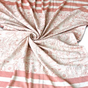 Throw From Europe 100% Cotton Reversible Jacquard Garden pattern in Rust color on ecru side Fanned out