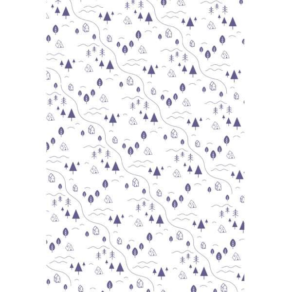 simulated image of kitchen towel in Tiny Countryside design, in purple color