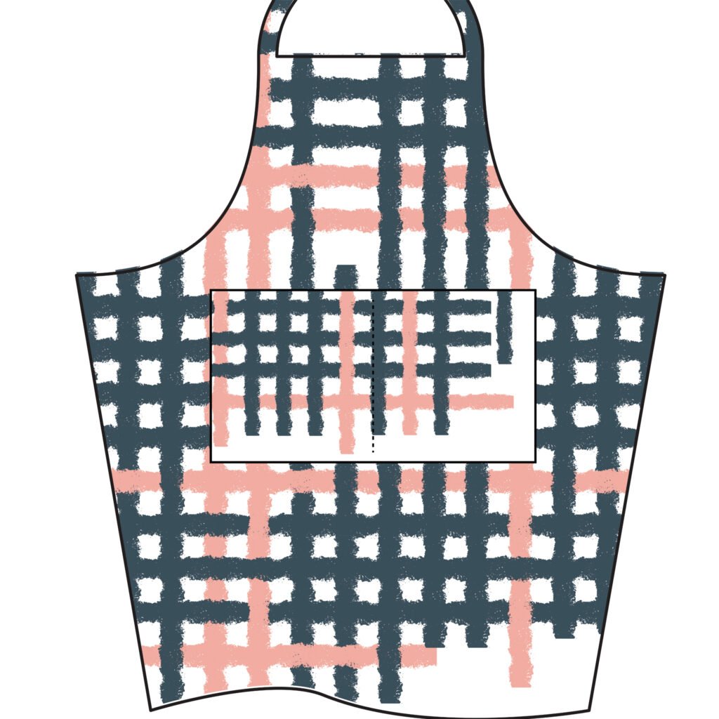 simulated image of Jute impossible design apron in oil and blush