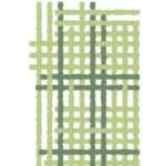 Simulated image of kitchen towel from hem and tassel in checked Jute Impossible design in minty green color