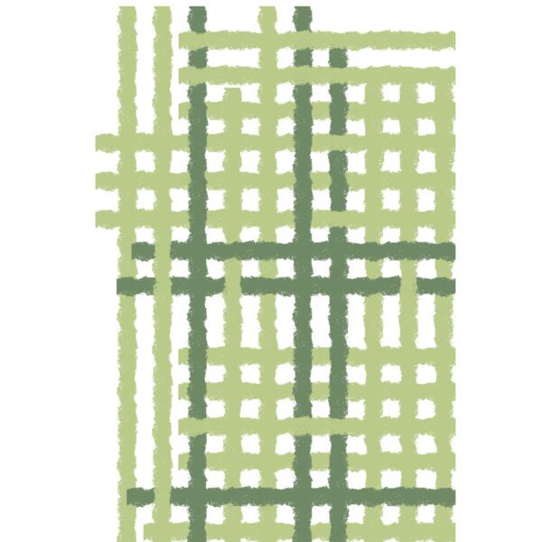 Simulated image of kitchen towel from hem and tassel in checked Jute Impossible design in minty green color